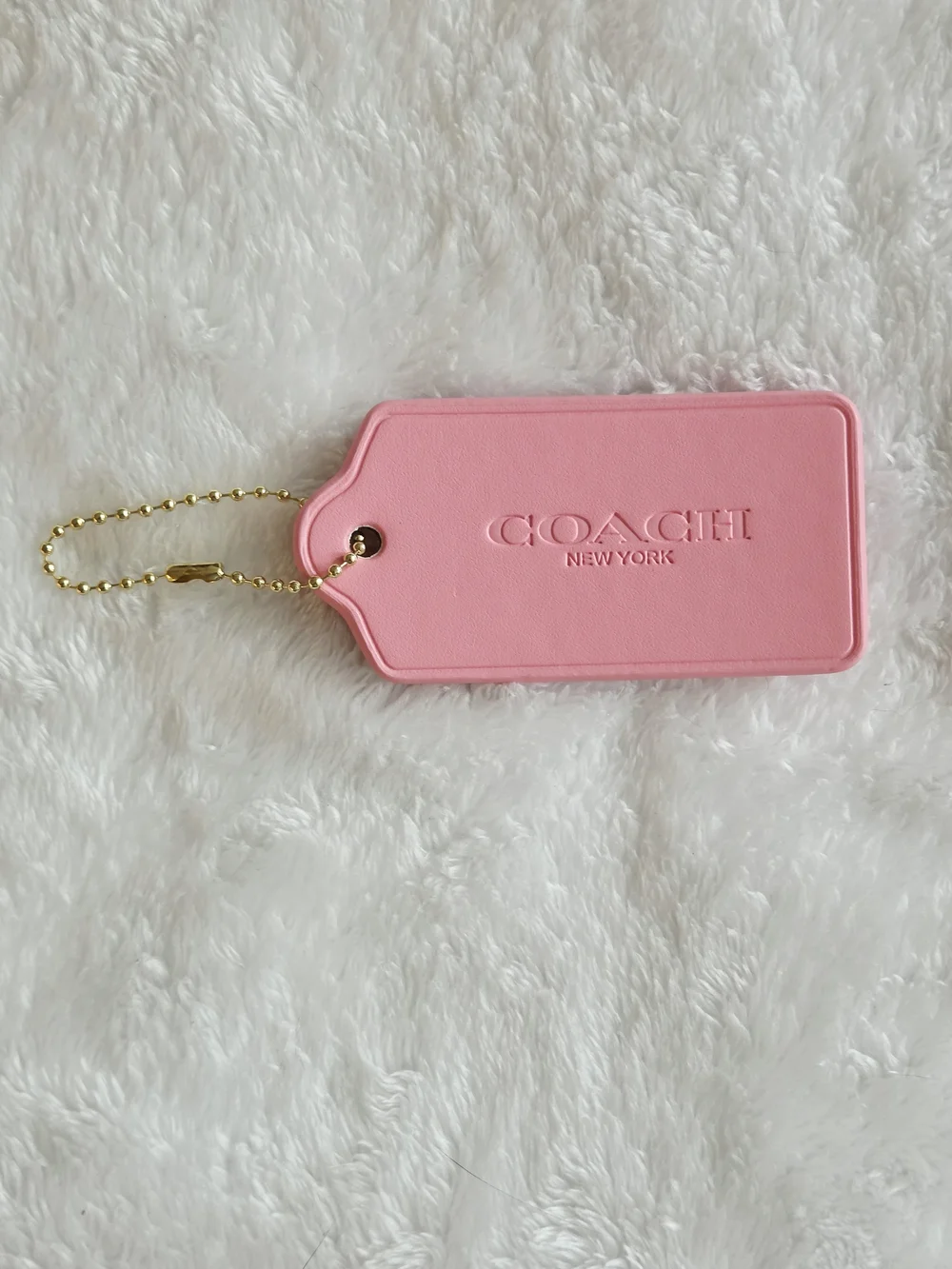 C Logo Pink Leather Hang Tag with Gold-Tone Chain Beautiful Bag Tag